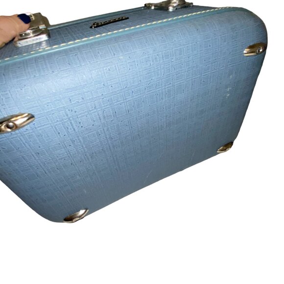 Vintage Cosmetic Toiletries Travel Carry On Suitcase Blue Handle by Carson - Picture 7 of 10